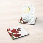 een monarch bezoekt een bouquet rode tulpen drankjes onderzetter (Rechterzijde)