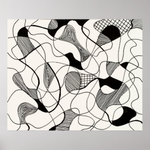 Een monochrome abstracte pen en inktschets; onrege poster