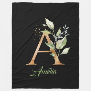 Een monogram groene eucalyptusgoudglitter fleece deken