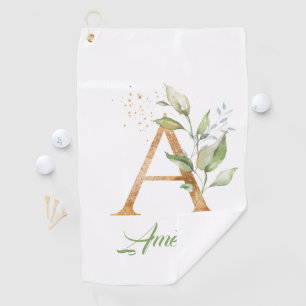 Een monogram groene eucalyptusgoudglitter golfhanddoek