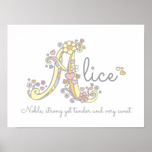 Een monogram kunst Alice meisjesnaam betekenis pos Poster