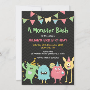 Een Monster Bash Kinder Kleurrijke Verjaardag Kaart
