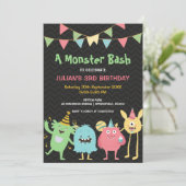 Een monsterlijke kinderfeest kleurrijke verjaardag kaart (Staand voorkant)