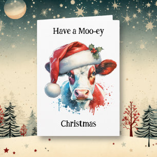 Een Moo-ey kerst   Grappige Koe Pun Holiday Kaart