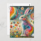 Een mooi konijn in wilde bloemen Surreal Briefkaart (Voorkant / Achterkant)