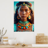 Een mooi meisje van de Indiase stammen Poster (Keuken)