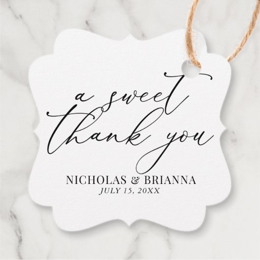 Een mooi, zwart en wit, klassieke bruiloft bedankjes labels (Achterkant)