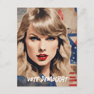 Een mooie blonde vrouw stemmen Democrat Collage Briefkaart