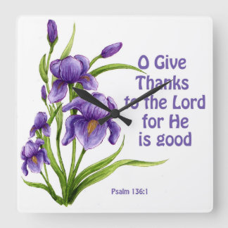 Een mooie boeket van Iris bloemen met geschrift Vierkante Klok