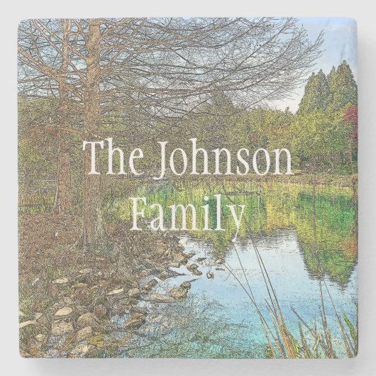 Een mooie dag aan het meer stenen onderzetter (Voorkant)