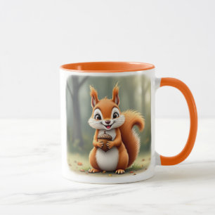 Een mooie eekhoorn geeft je zijn hazelnoot. mok