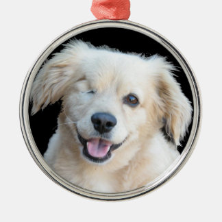 Een mooie eenogige hond. metalen ornament