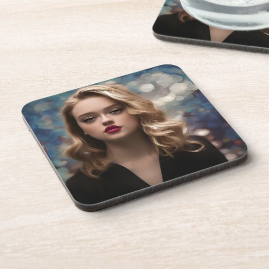 Een mooie eenzame vrouw bier onderzetter (Linkerzijde)