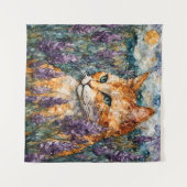 Een mooie gemberkat in een lavendelveld wandkleed (Voorkant (horizontaal))