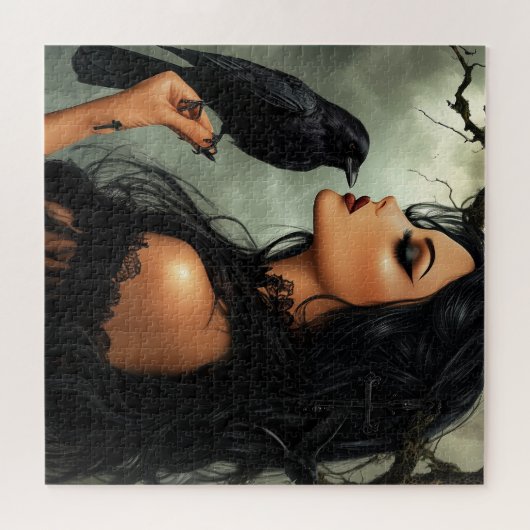 Een mooie gotische vrouw met Raven Legpuzzel (Horizontaal)