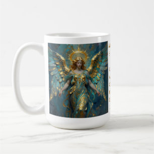 Een mooie gouden en turquoise engel gepersonalisee koffiemok