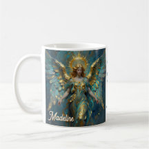 Een mooie gouden en turquoise engel gepersonalisee