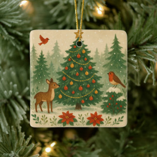 Een mooie kerstboom in de natuur keramisch ornament