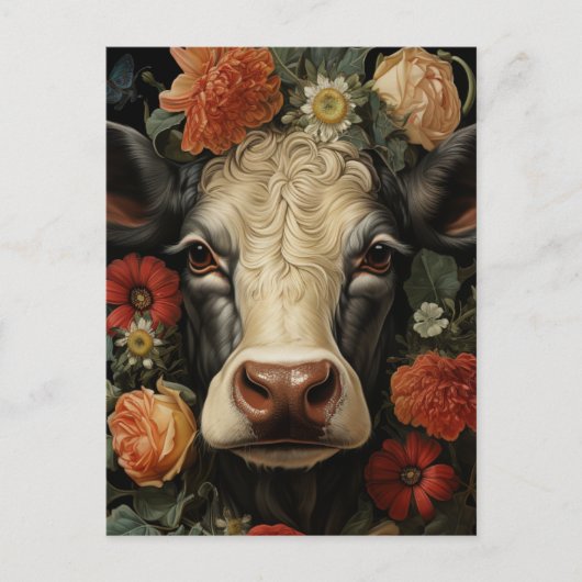 Een mooie Koe in de Flowers Briefkaart (Voorkant)