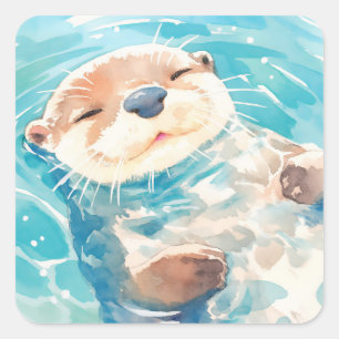 Een Mooie Otter Waterige Wereld Vierkante Sticker