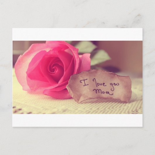 Een mooie roze roos zegt ik-hou-je-moeder verjaard briefkaart (Voorkant)