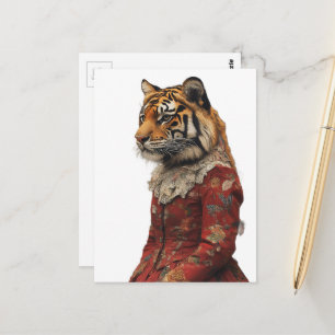 Een mooie tijger in een jurk briefkaart