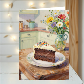 Een mooie verjaardag met mooie bloemen en taart kaart