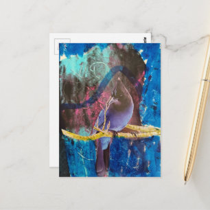 Een mooie vogel die blauw is Mixed Media Collage Briefkaart