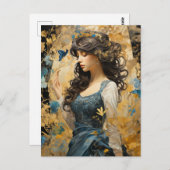 Een mooie vrouw lang haar blauwe vlinder collage briefkaart (Voorkant / Achterkant)