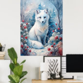 Een mooie witte vos in de winter poster (Thuiskantoor)
