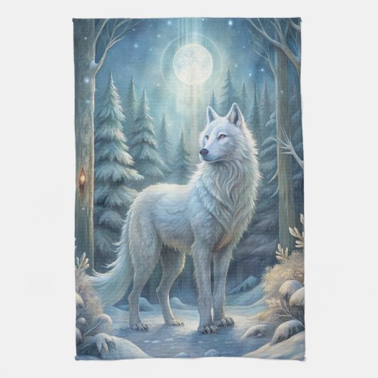 Een mooie witte wolf theedoek (Verticaal)