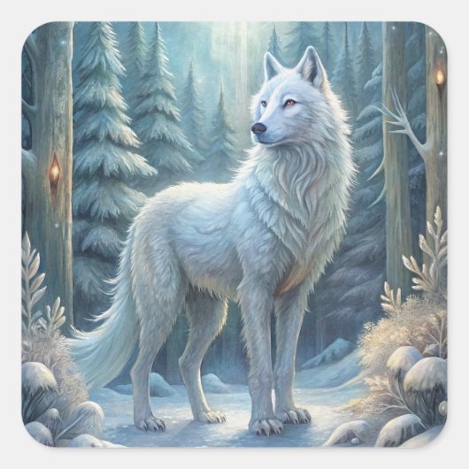 Een mooie witte wolf vierkante sticker (Voorkant)
