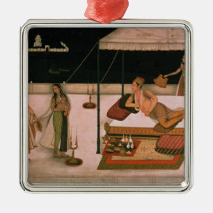 Een Mughal prins die 's nachts een dame ontvangt Metalen Ornament