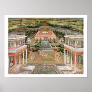 Een Mughal prinses in haar tuin (gouache op papier Poster