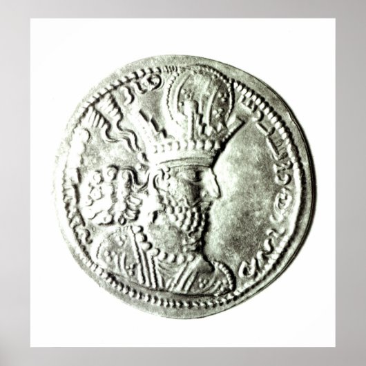 Een muntstuk waarop het profiel van Shapur II is a Poster (Voorkant)