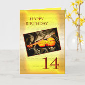 Een muzikale 14e verjaardagskaart met een viool kaart (Gele Bloem)