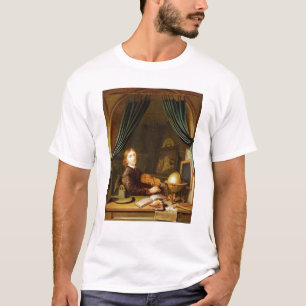 Een muzikant die een viool speelt met een verkrach t-shirt