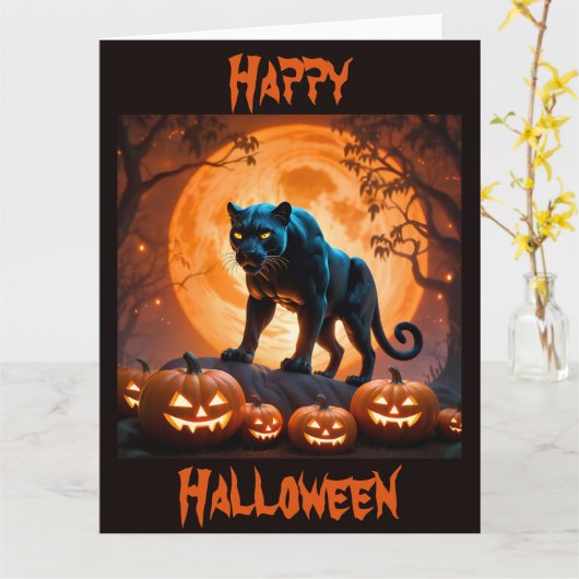 Een mysterieuze Black Panther op Halloween Night Kaart (Gele Bloem)