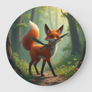 Een mystieke vos dwaalt door het bos grote klok