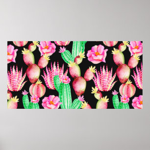 Een naadloos patroon met sachels. Waterverf cactu Poster