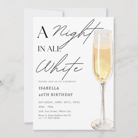 Een nacht in All White Party Champagne Verjaardag Kaart (Voorkant)