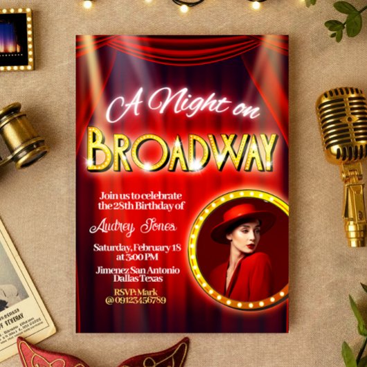 Een nacht in Broadway met foto-uitnodiging Kaart