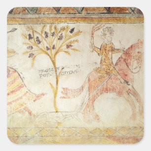 Een nacht met een brandende fakkel vierkante sticker