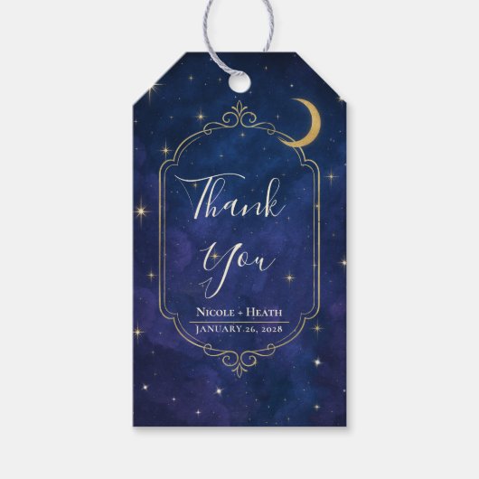 Een nacht tussen de sterren hemelse hemel bruiloft cadeaulabel (Voorkant)