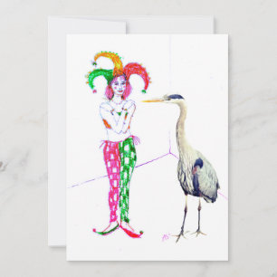 Een nar en een blauwe reiger kaart