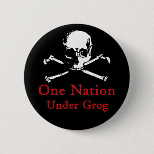 Eén natie onder de knop Grog (witte schedel) Ronde Button 5,7 Cm