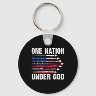 Eén natie onder God Amerikaanse vlag 4 juli figuur Sleutelhanger