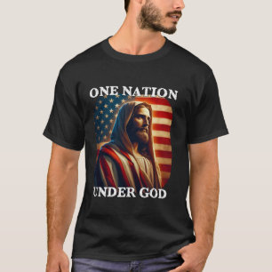 Eén natie onder God Amerikaanse vlag en Jezus Hof T-shirt