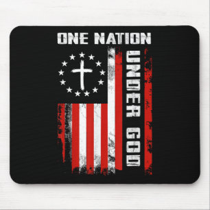 Eén natie onder God Amerikaanse vlag Kruis 4e van Muismat