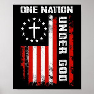 Eén natie onder God Amerikaanse vlag Kruis 4e van Poster
